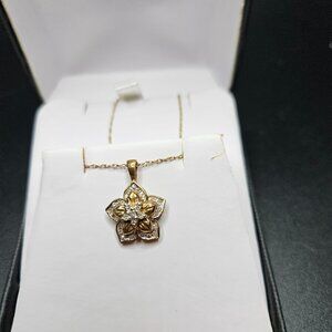 Vintage Flower 10K Gold and Diamond Necklace